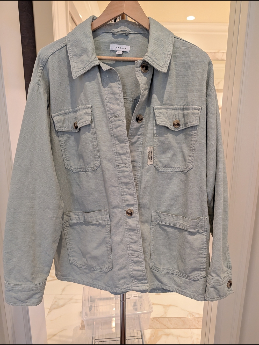 Topshop Sage Green Jean Jacket with Patch Pockets